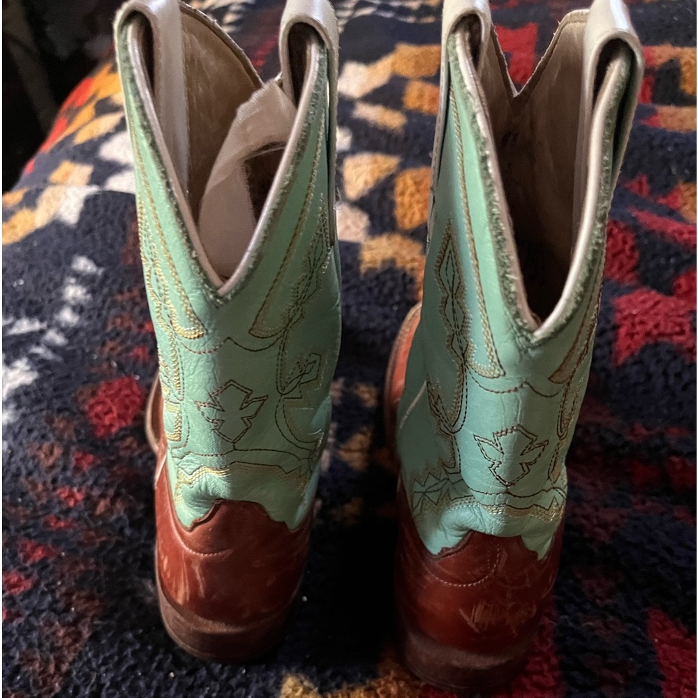 Kids Anderson Bean size 1 cowboy boots. Gently worn brown and turquoise boots